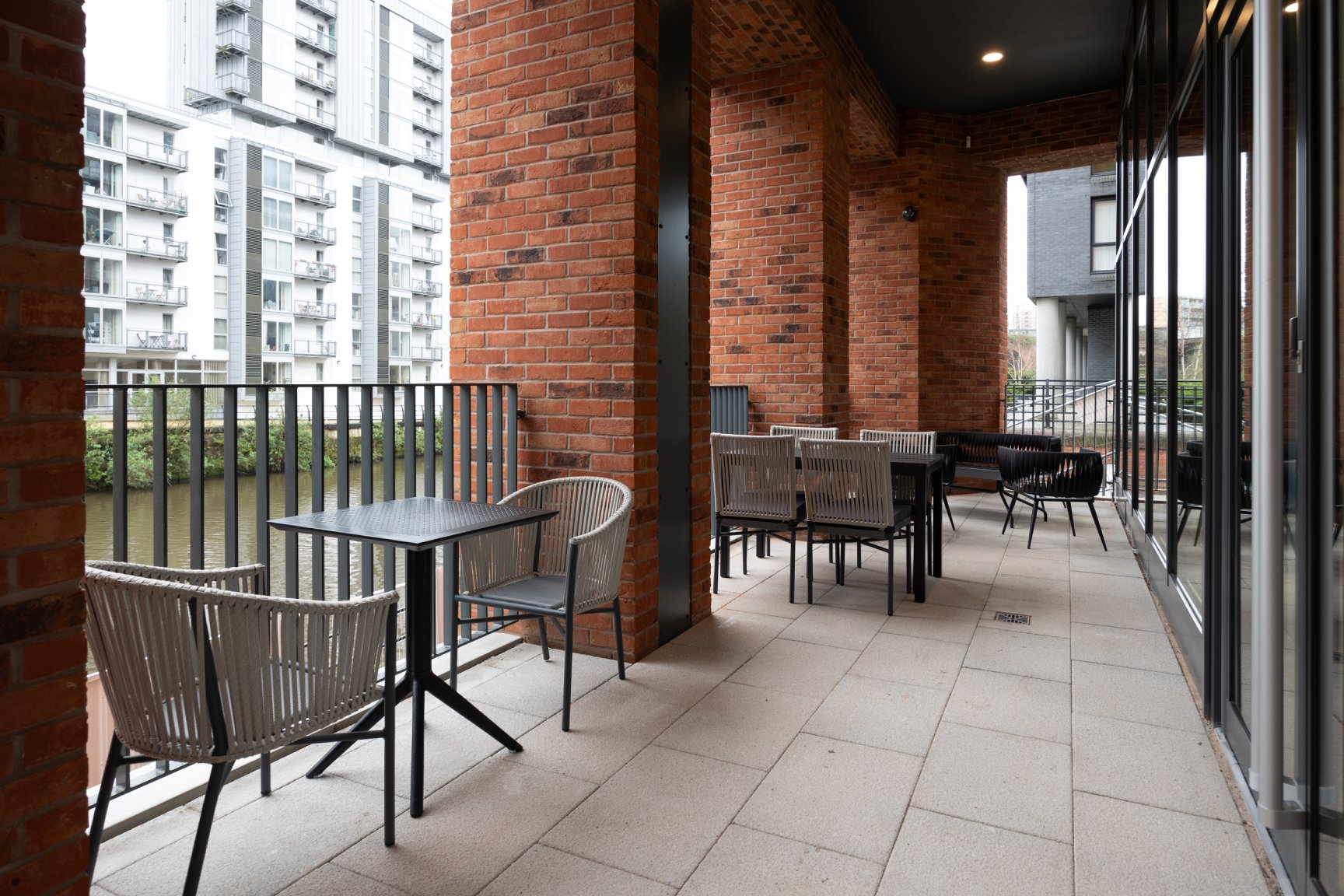 Exterior seating area looking down onto the River Irwell