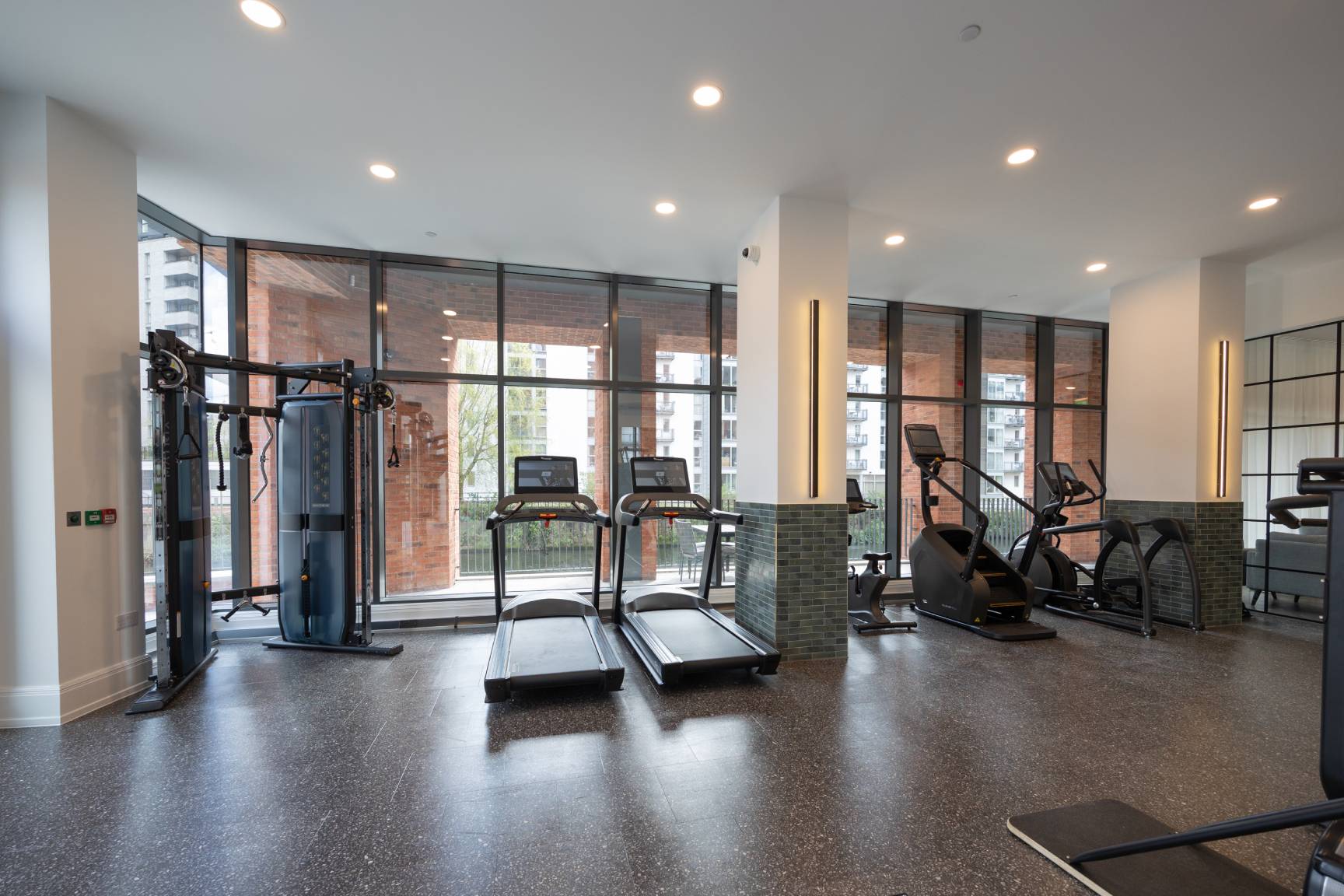 Silkbank Wharf gym with running machines, cycle machines and weight training machines.