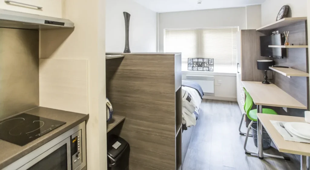 Full length view of student room.