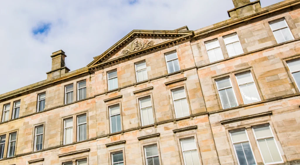 Front view Clyde House with is grand period manor house features.